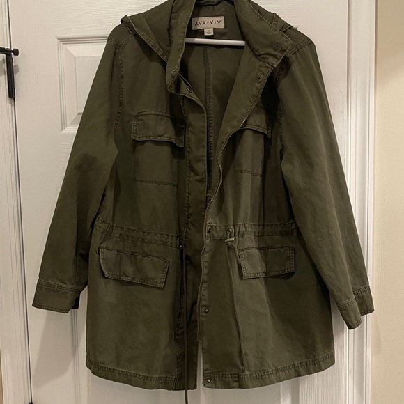 Ava & Viv Jackets & Blazers - Ava & Viv Olive Hooded Utility Jacket